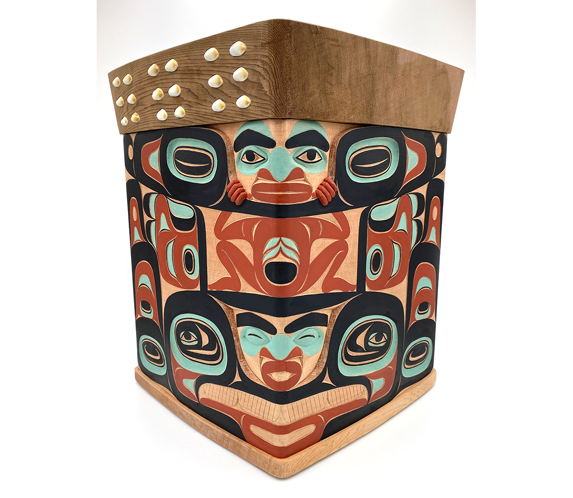 Humpback Whale Escapes Thunderbird Carved Bentwood Box - David Stephens